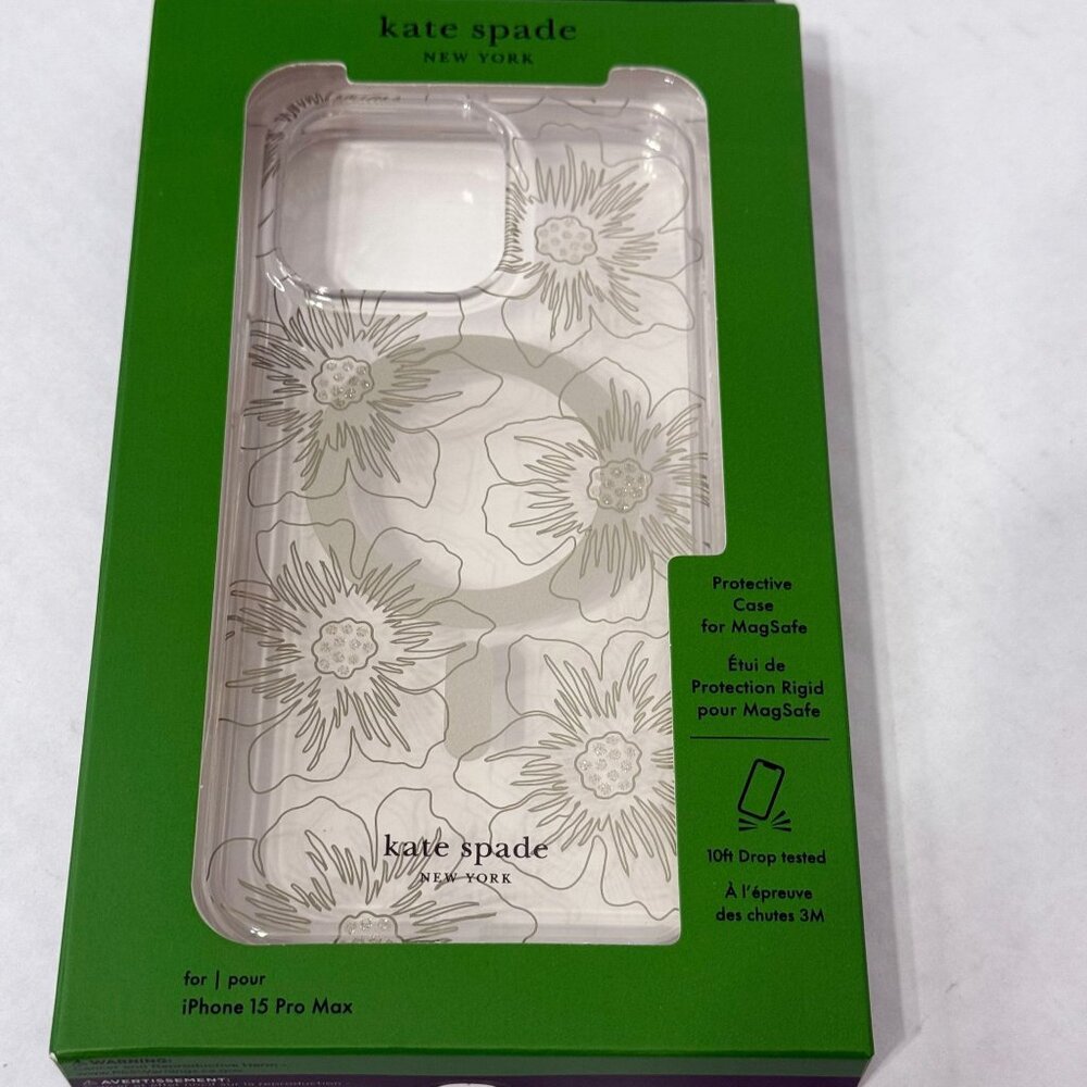 Kate Spade iPhone 15 Pro Max Floral Silver MagSafe Compatible Hard Shell Case - Picture 1 of 4
